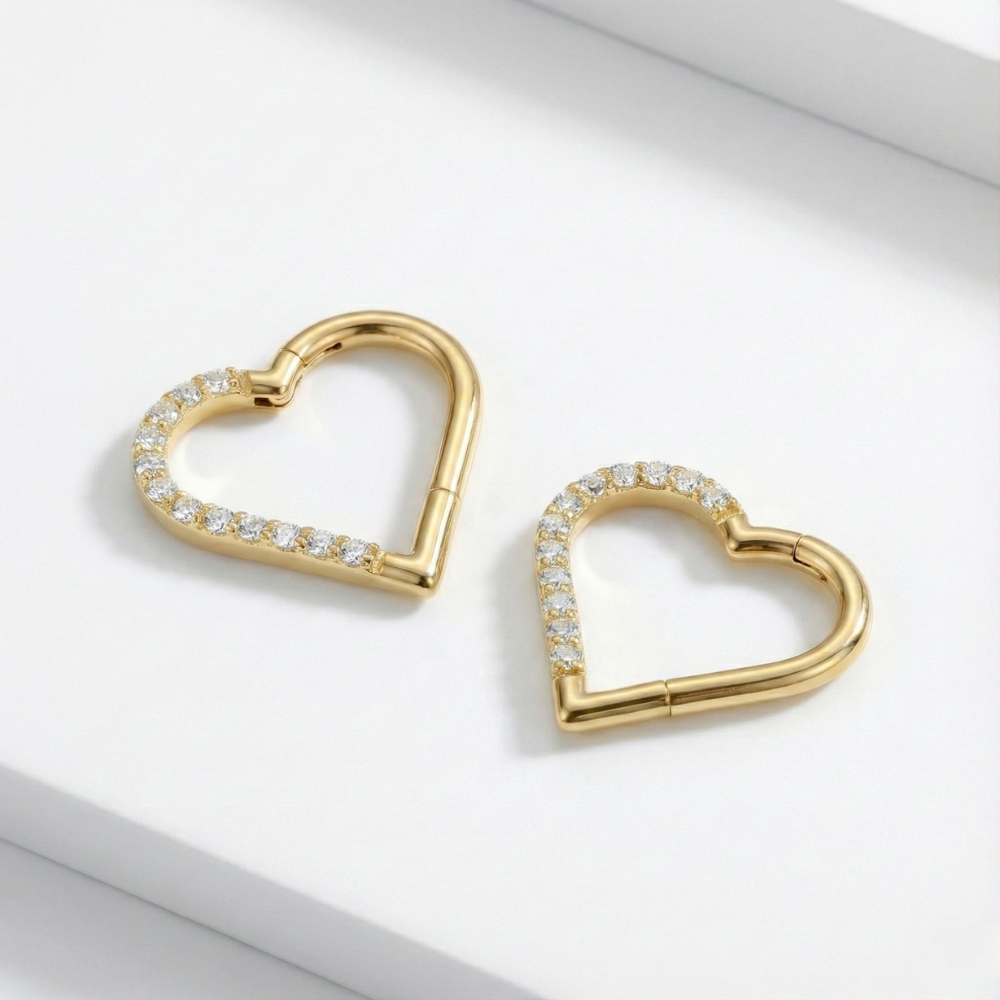 Segmentierter Clicker aus Titan mit Zirkonen – Herz – Piercing Planet
