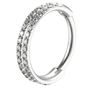 Titanium gesegmenteerde clicker dubbele boog met zirkonia's - cirkel - piercingplaneet