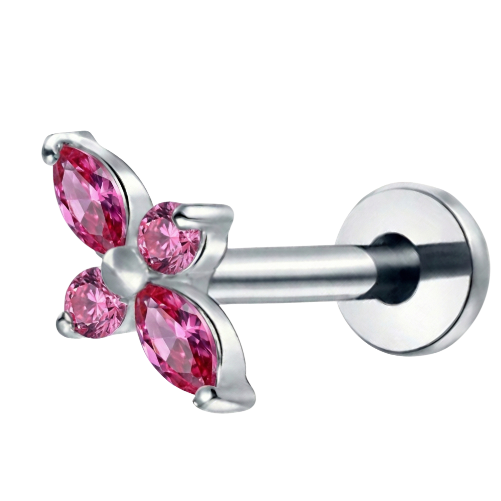Dekoratives Titan-Labret – Blume mit vier Zirkonen