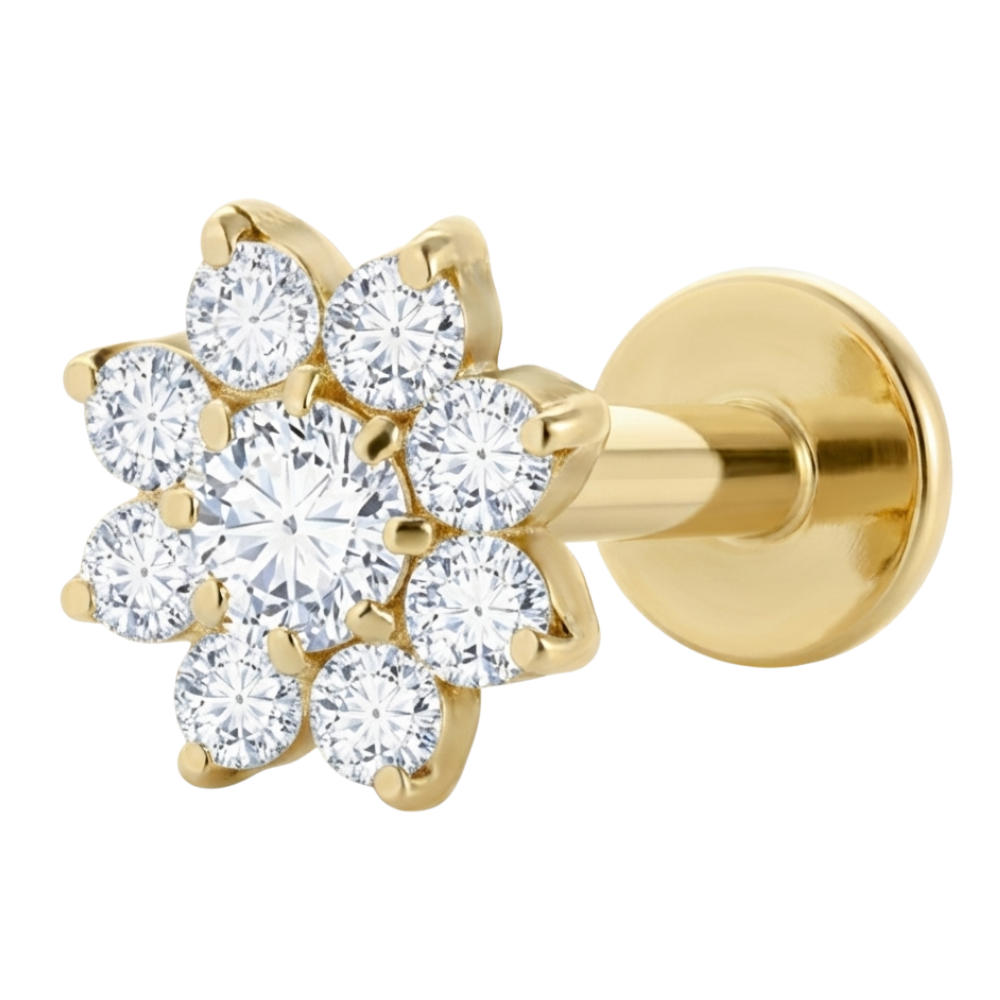 Dekoratives Labret aus Titan – Blume mit Zirkonen