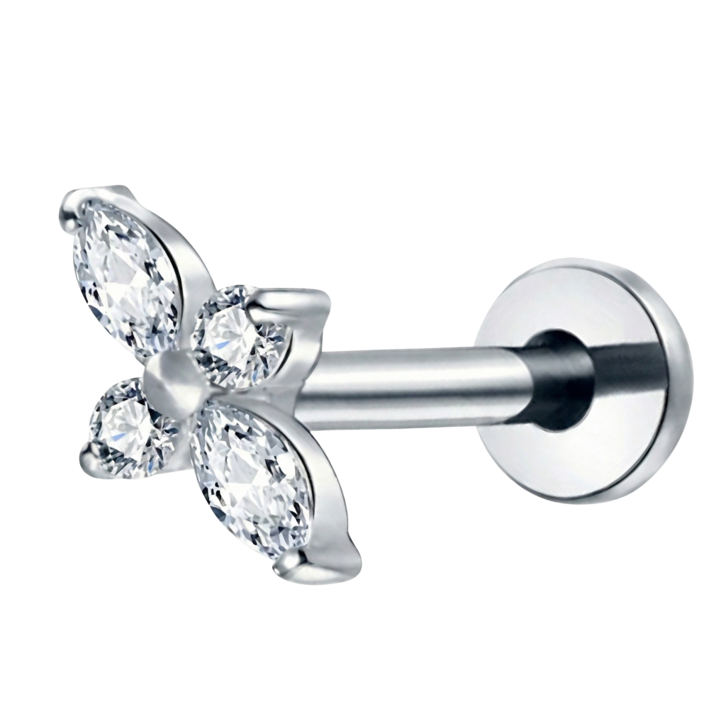Dekoratives Titan-Labret – Blume mit vier Zirkonen