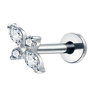 Titanium Decoratieve Labret - Bloem met vier zirkonen