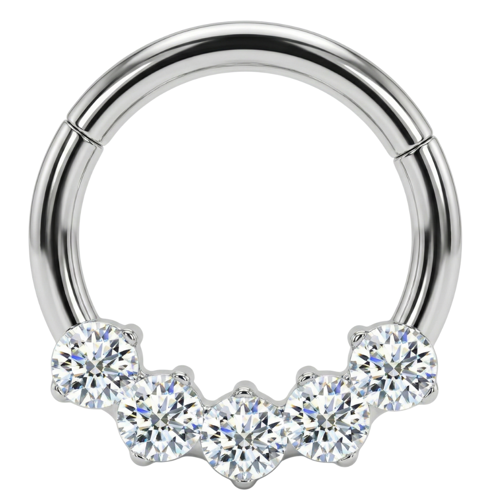 Segmentierter Clicker aus Titan mit 5 runden Zirkonias – Kreis