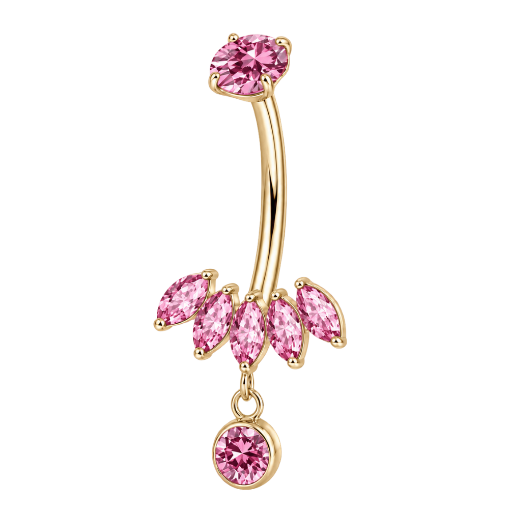 Piercing Nombril Titane - Rangée de Zircons Cubiques avec Pendentif