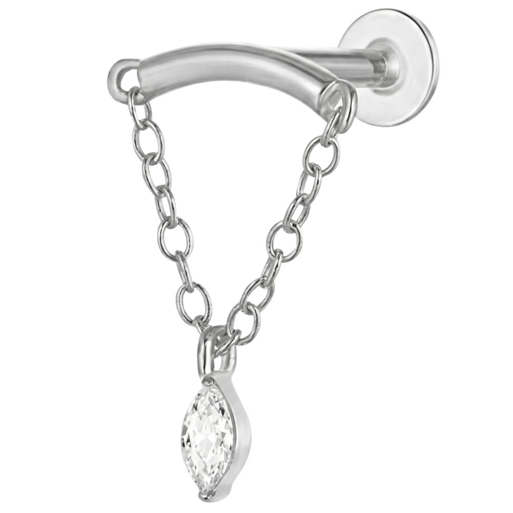 Titanium decoratieve Labret - strik met ketting en zirkonia