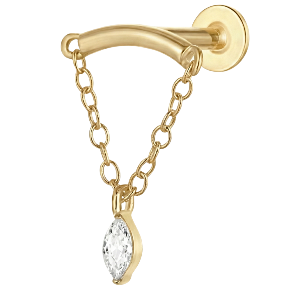 Titanium decoratieve Labret - strik met ketting en zirkonia