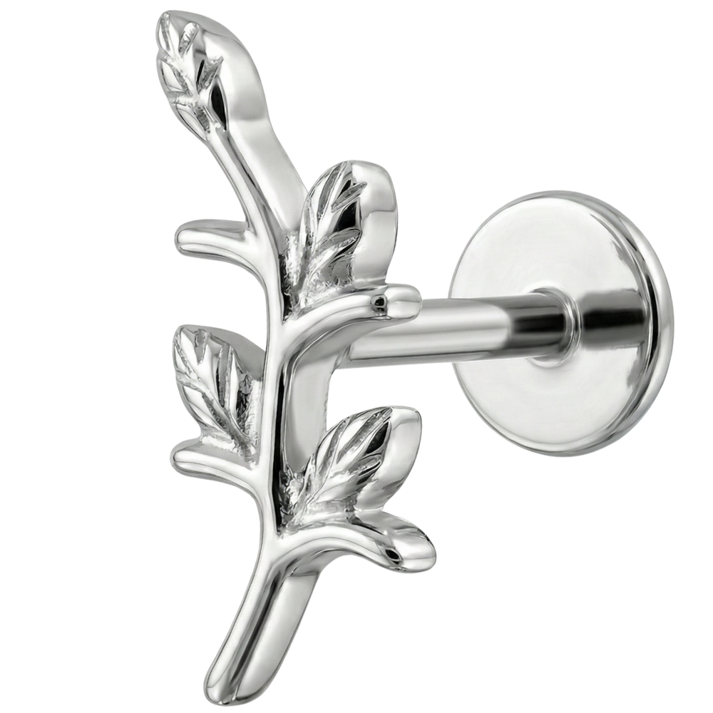 Dekoratives Labret aus Titan – Zweig mit Blättern