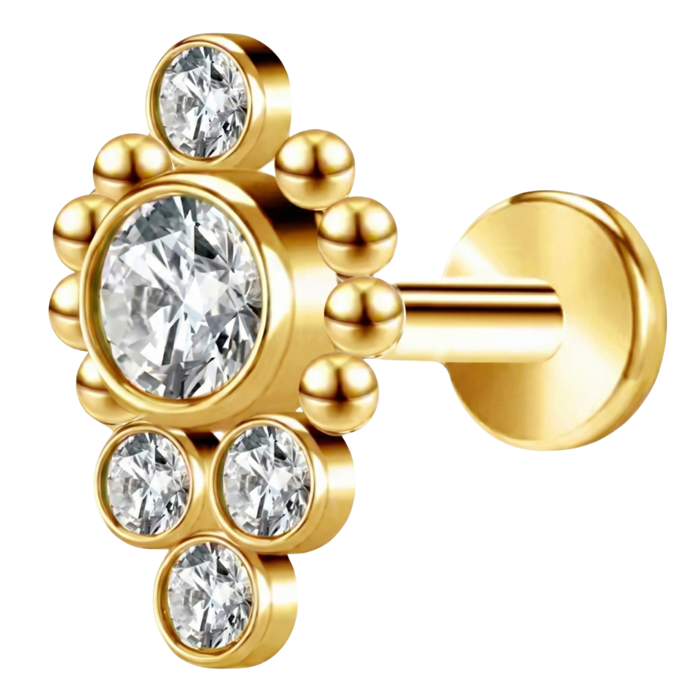 Dekoratives Titan-Labret – Kaskade mit Zirkonen und Kugeln