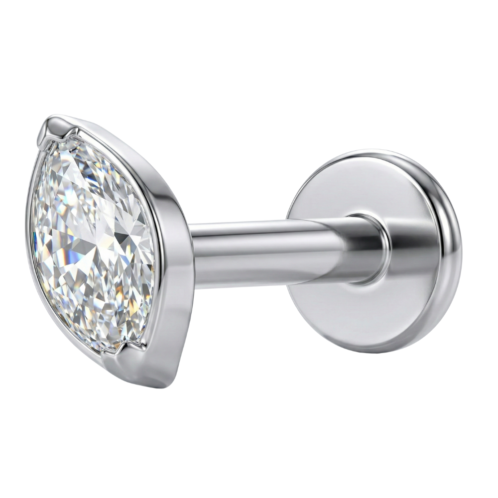 Dekoratives Labret aus Titan – Oval mit Zirkonia
