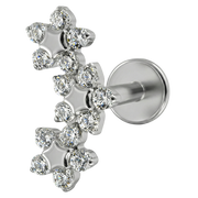 Labret Décoratif en Titane - Trois Fleurs Avec Zircons et Étoiles