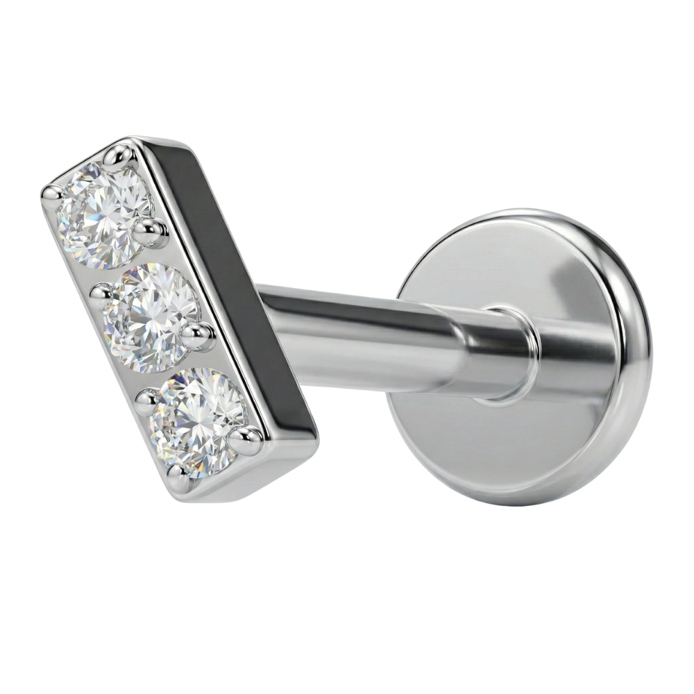 Titanium Decoratieve Labret - Rechthoek Met Drie Zirkonia's