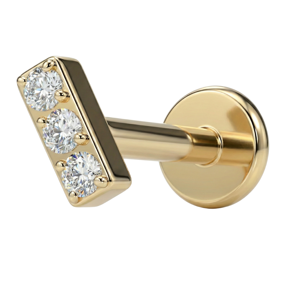 Titanium Decoratieve Labret - Rechthoek Met Drie Zirkonia's