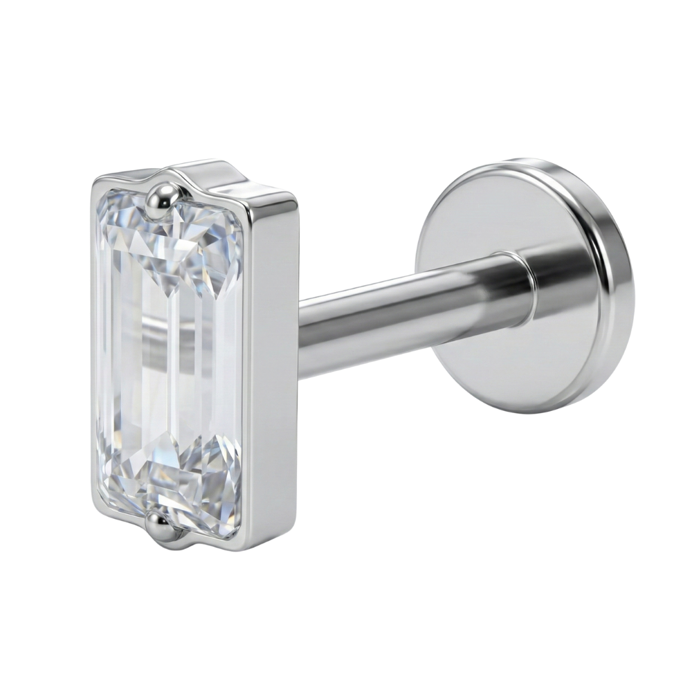 Labret Décoratif En Titane - Rectangle Avec Zircon Cubique