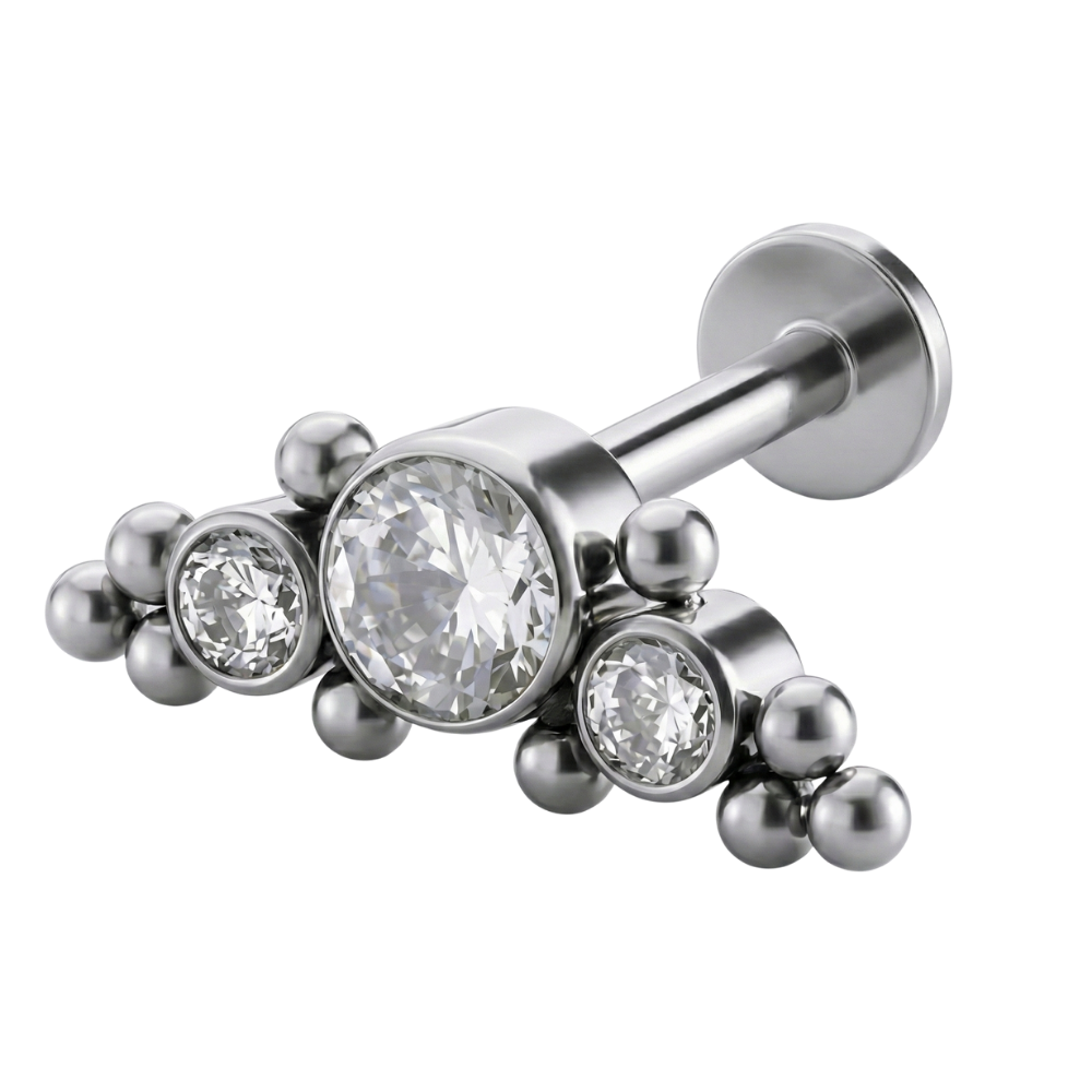 Titanium Decoratieve Labret - Rij Zirkonia's met Ballen
