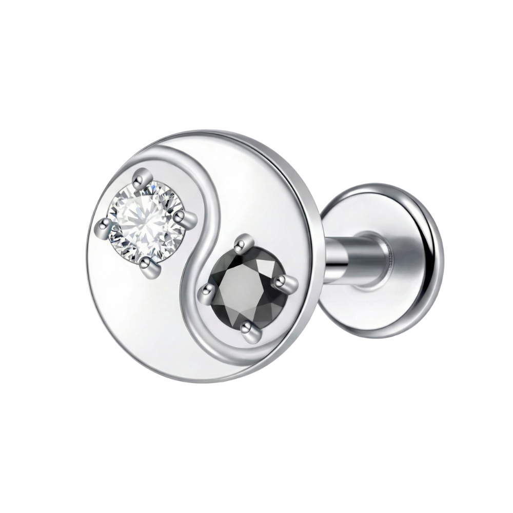 Titanium decoratieve Labret - Yin Yang met kubieke zirkonen