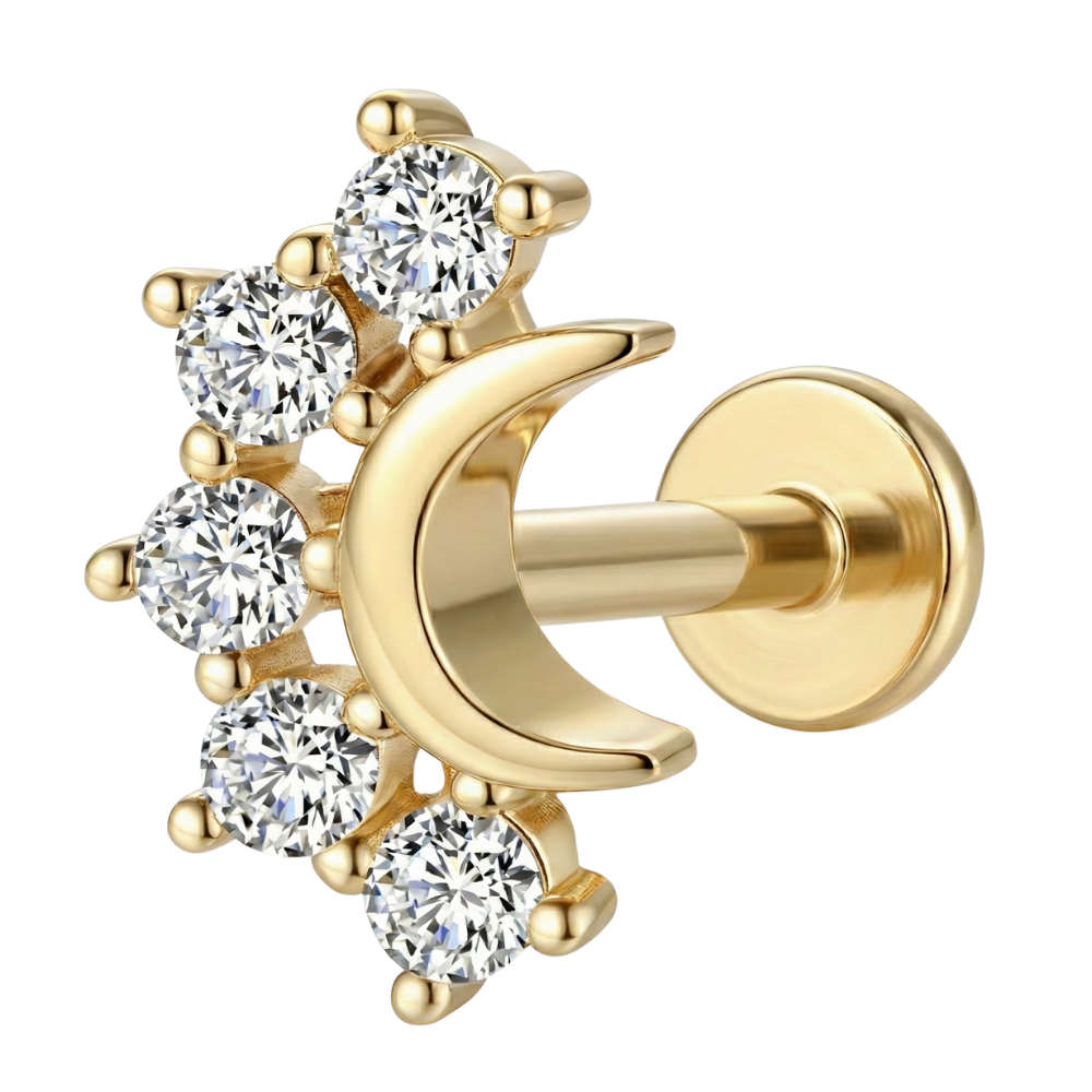 Labret Décoratif En Titane - Croissant De Lune Rayonnant Avec Zircons
