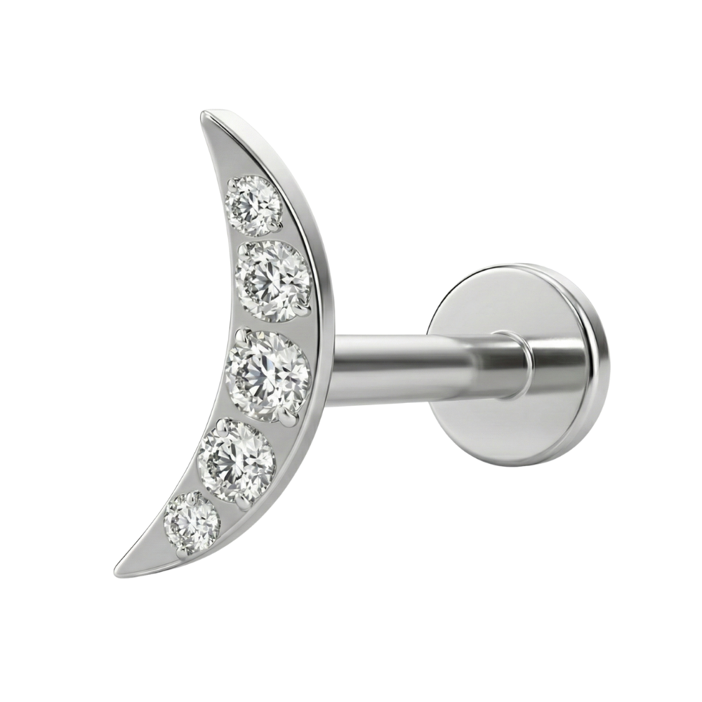 Dekoratives Labret aus Titan – Mondschleife mit kubischen Zirkonias