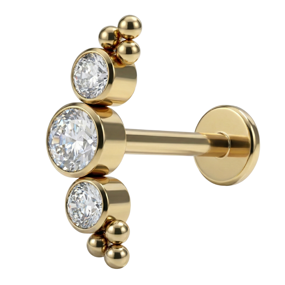 Dekoratives Labret aus Titan – Schleife mit Zirkonen und Kugeln