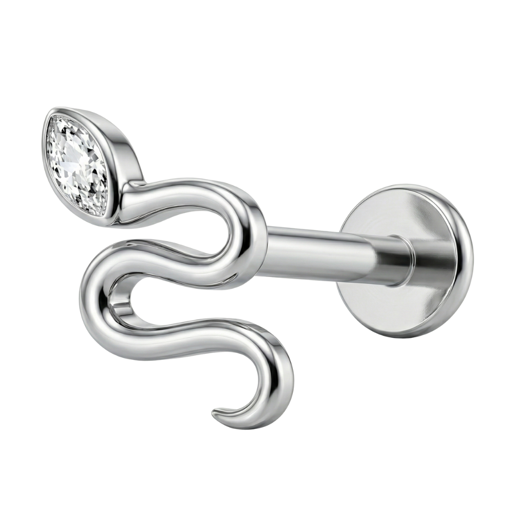 Dekoratives Labret aus Titan – Schlange mit Zirkonia