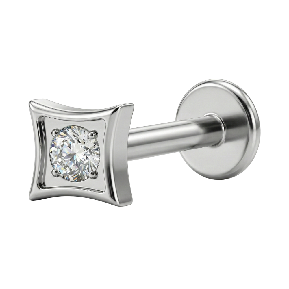 Labret Décoratif En Titane - Carré Avec Zircon Cubique