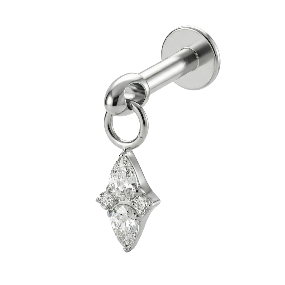 Titanium Decoratieve Labret - Ruit Met Hanger En Zirkonia