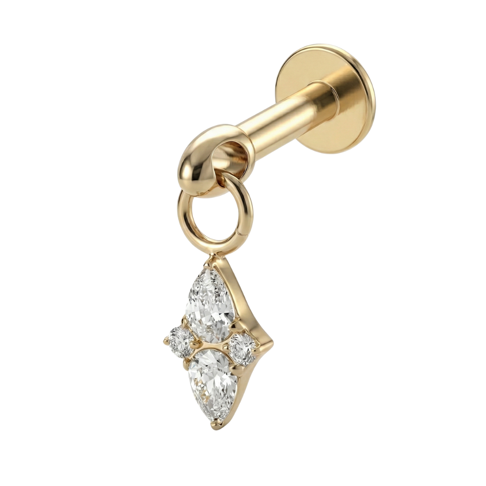 Titanium Decoratieve Labret - Ruit Met Hanger En Zirkonia