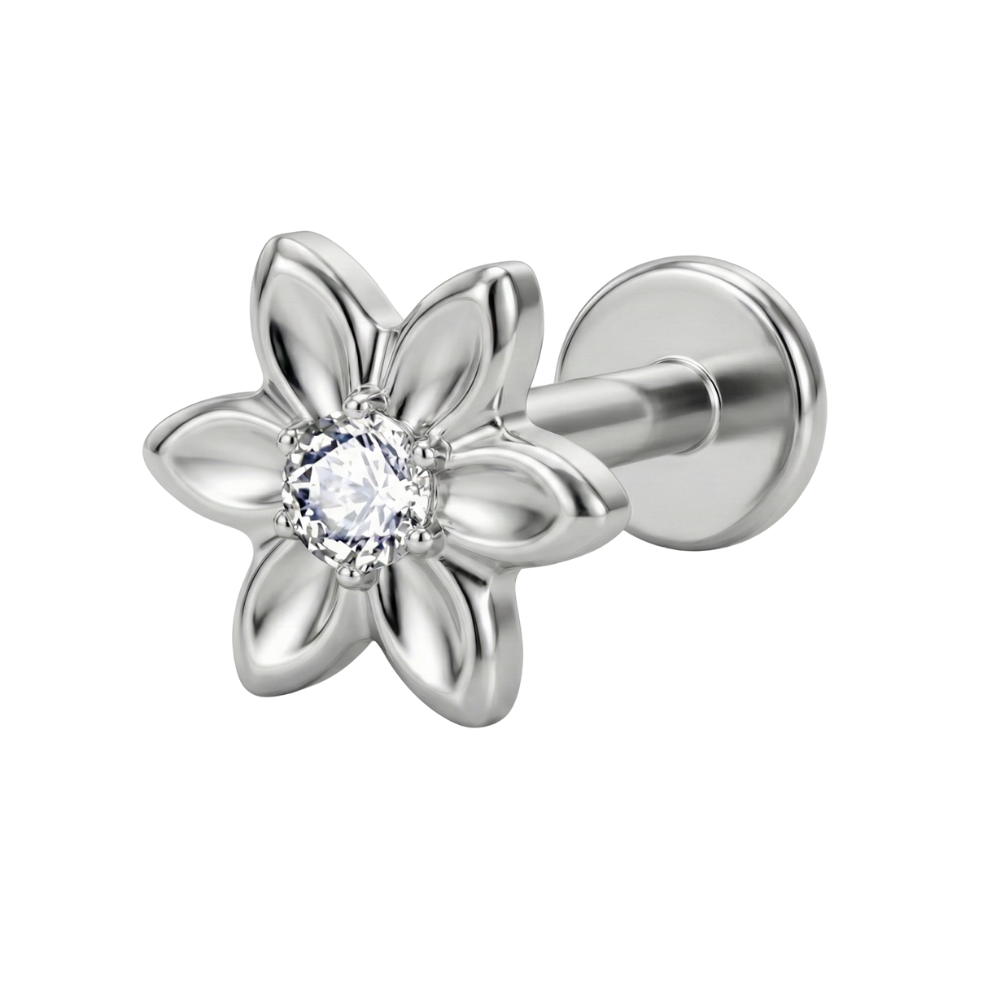 Labret Décoratif En Titane - Fleur Avec Zircon