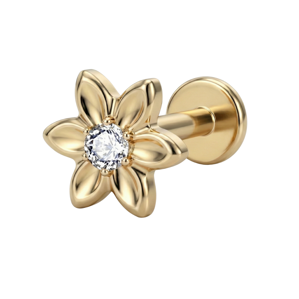 Labret Décoratif En Titane - Fleur Avec Zircon