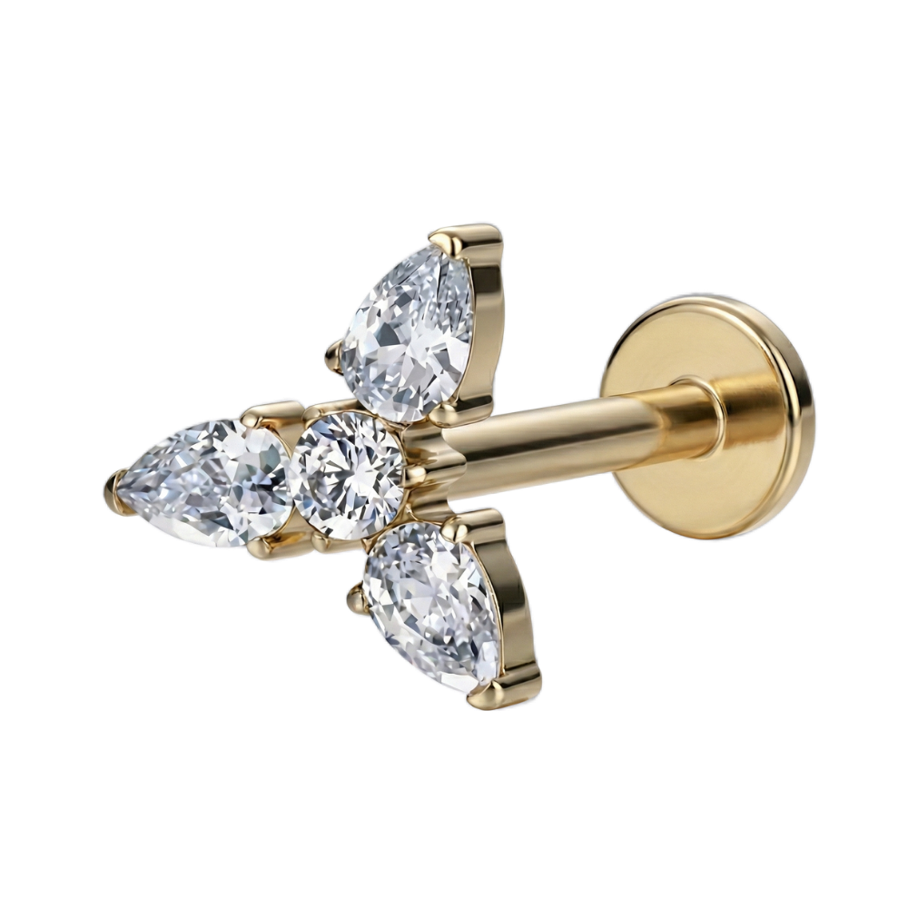 Labret Décoratif En Titane - Feuilles Avec Zircons