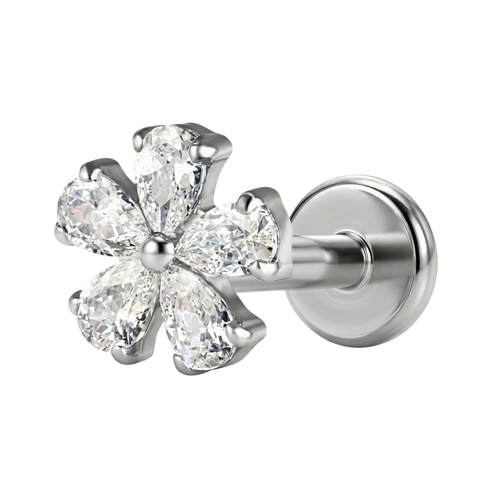 Labret Décoratif En Titane - Fleur Avec Zircons
