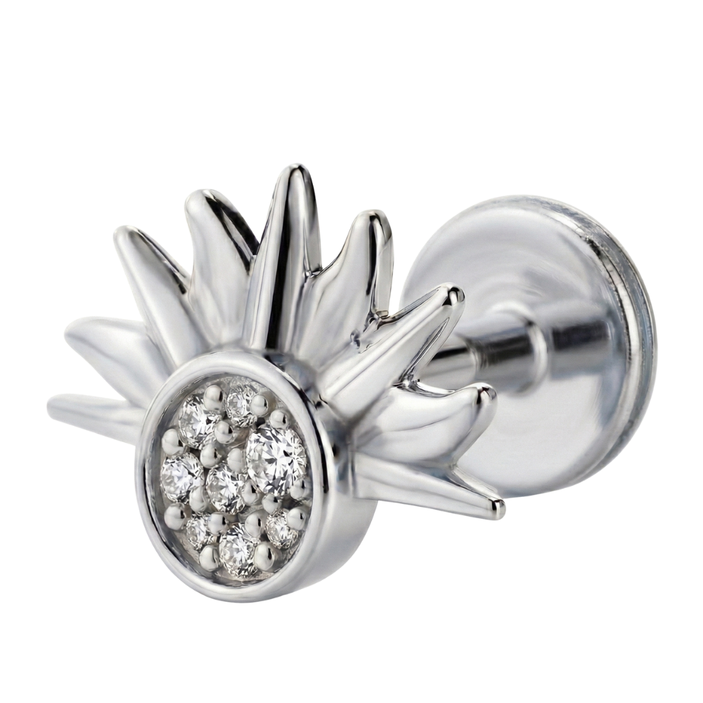 Labret Décoratif En Titane - Soleil Avec Zircons