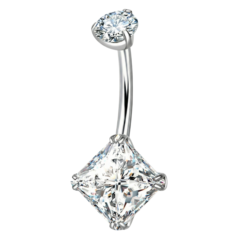 Titanium Navelpiercing - Rechthoekige Zirkonia