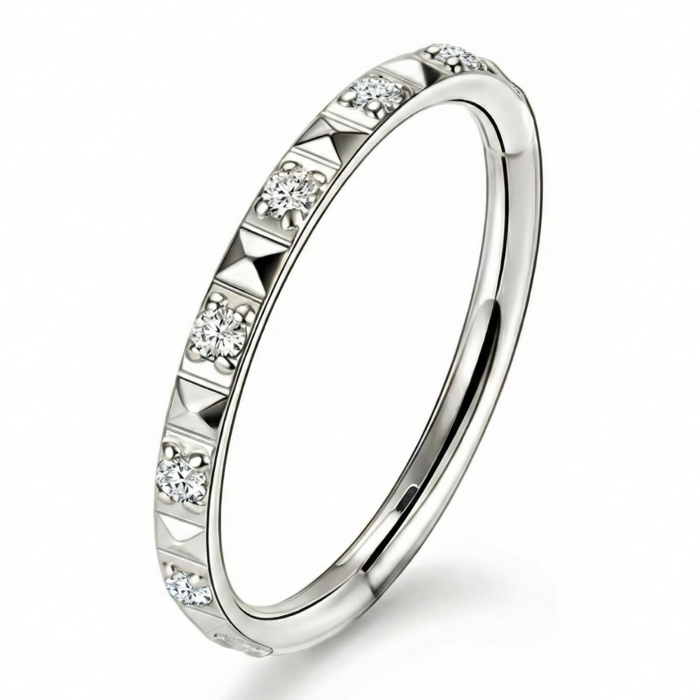 Segmentierter Clicker aus Titan mit kubischen Zirkonen, Rand im Diamantschliff – Kreis – Piercing-Planet