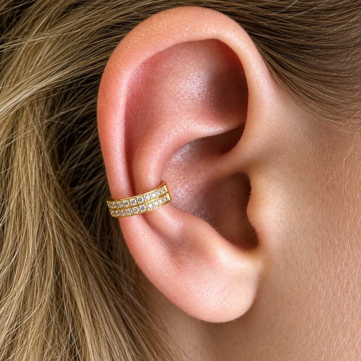 Nausznica Płaska z Dwoma Rzędami Cyrkonii - Ear Cuff