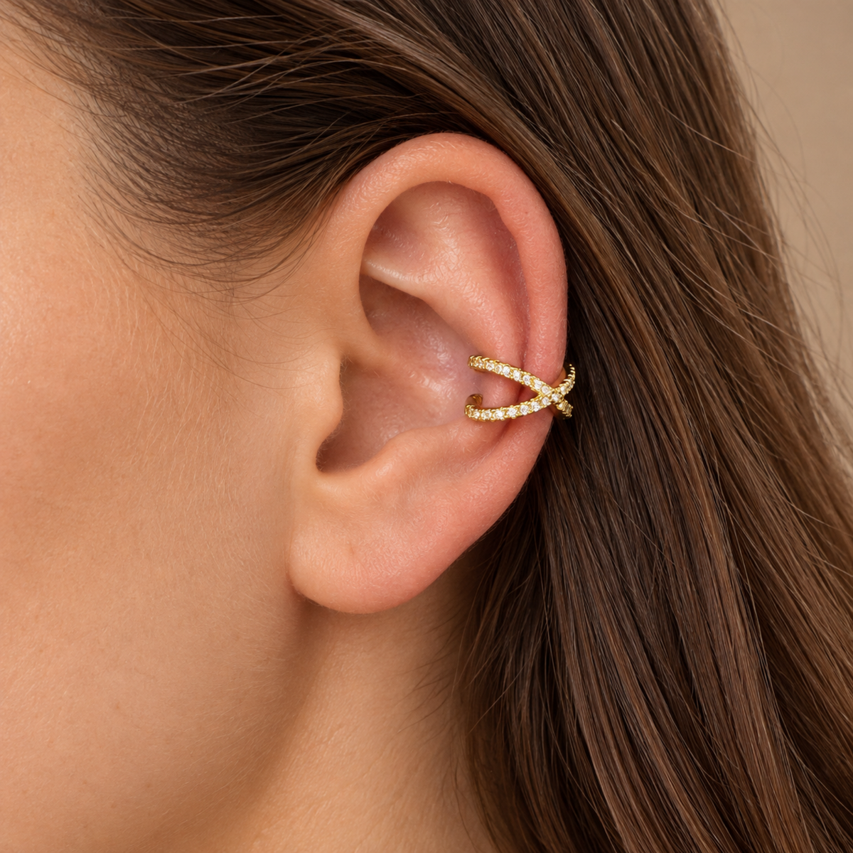 Nausznica z Przeplotem i Cyrkoniami - Ear Cuff