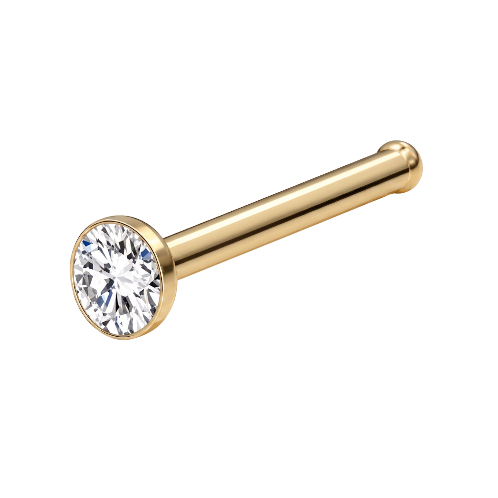 Schlichter Nasenring aus Titan, flacher Zirkonia, Gold