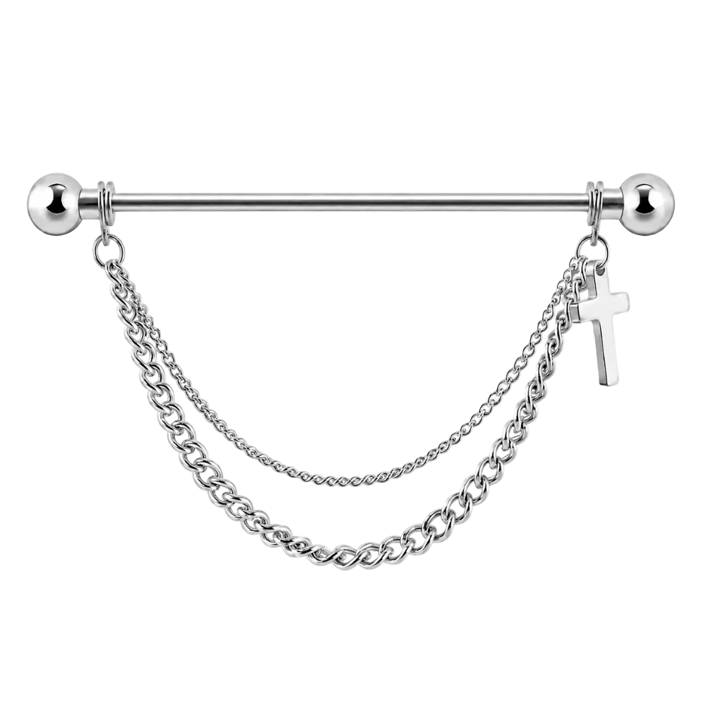 Croix d'haltère décorative en acier avec chaînes