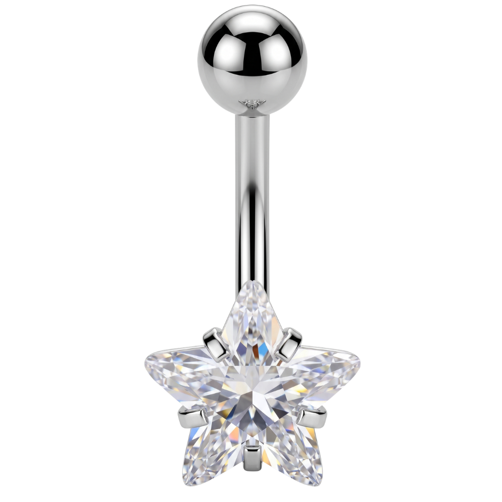 Stalowy Kolczyk Do Pępka - Cyrkonia w Kształcie Gwiazdki