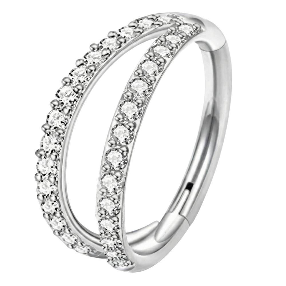 Titanium gesegmenteerde dubbele clicker met zirkonen - cirkel - piercingplaneet