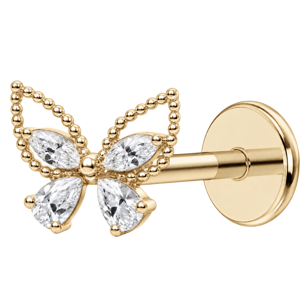 Titanium Labret decoratieve zirkoonvlinder met gouden balletjes