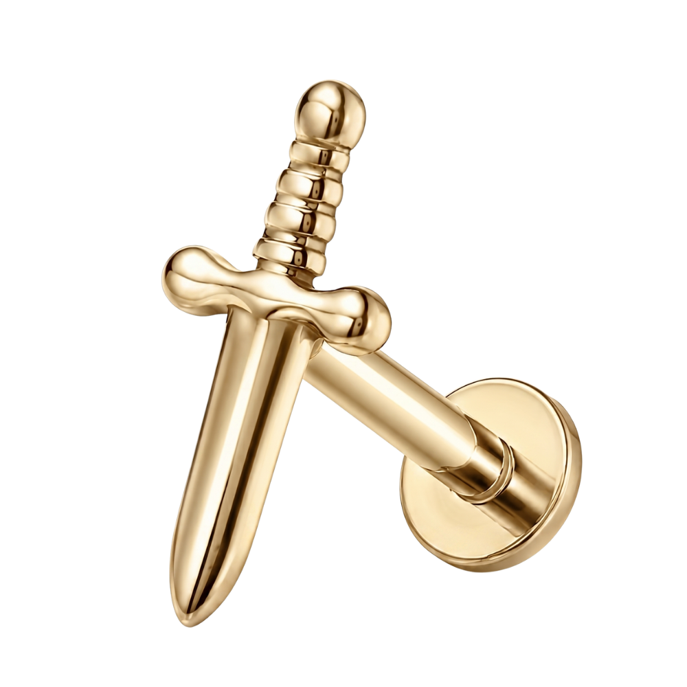 Tytanowy Labret Ozdobny Miecz Zloty