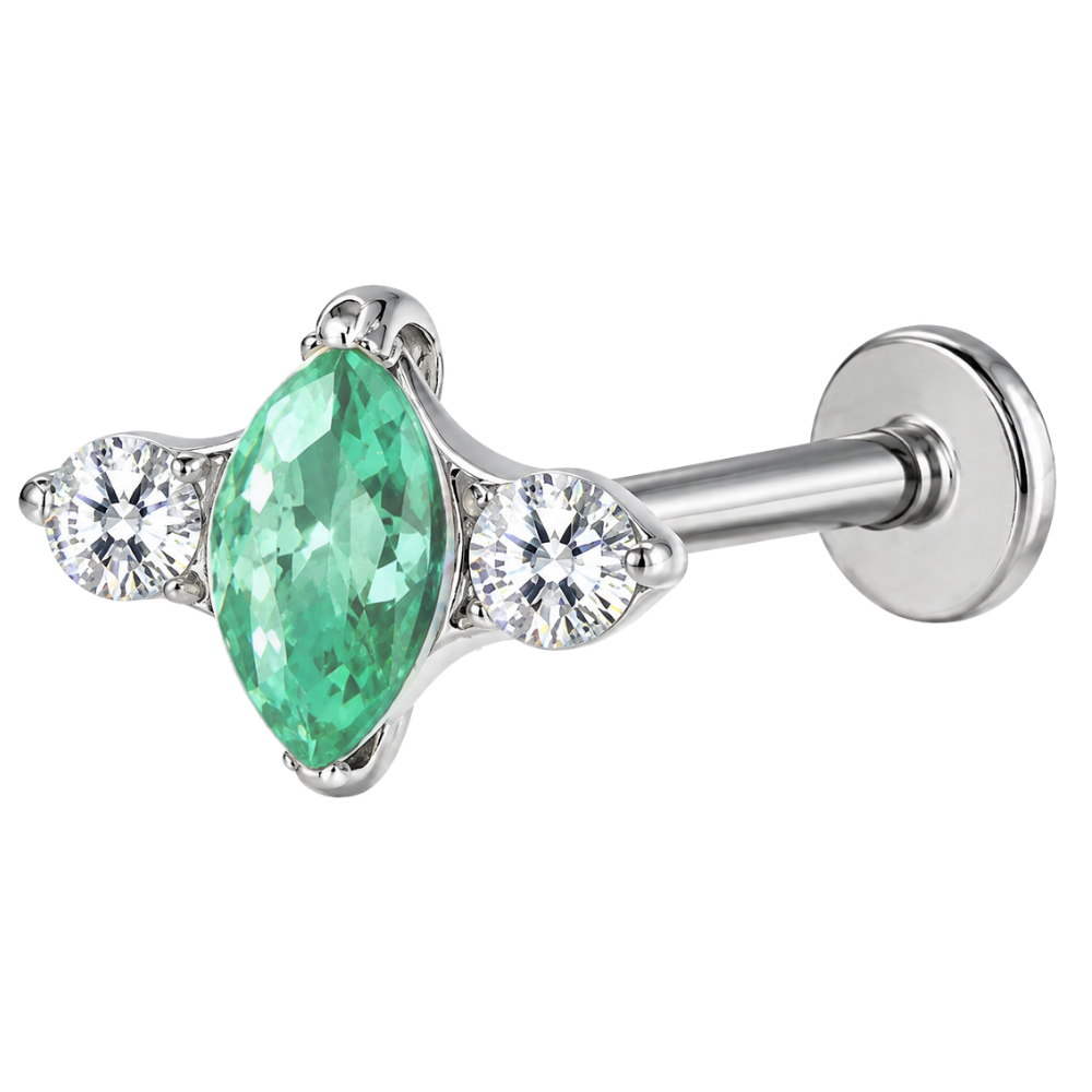 Titanium Labret decoratieve opaal en twee zilvergroene zirkonen