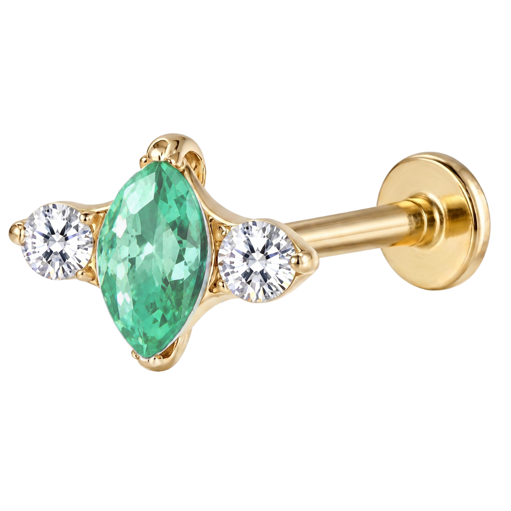 Titanium Labret decoratieve opaal en twee zirkonen, goudgroen