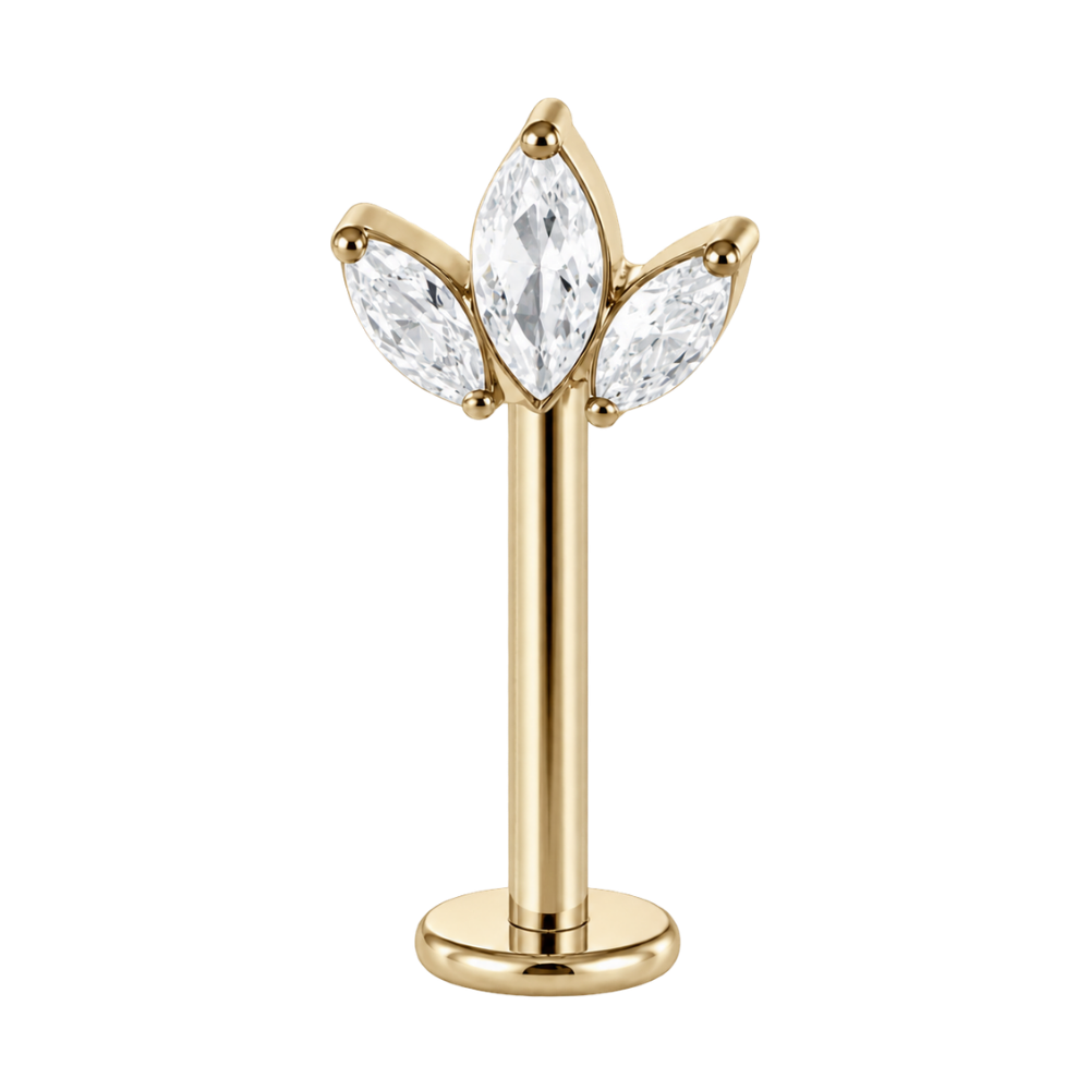 Labret décoratif en titane pour hélice verticale à trois feuilles de zircone, doré
