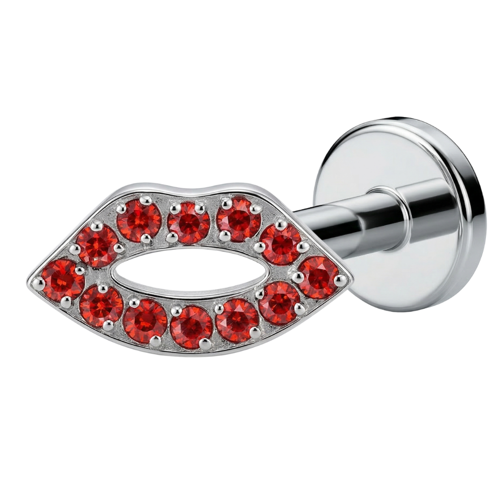 Dekoratives Titan-Labret – Rote Lippen mit Zirkonen