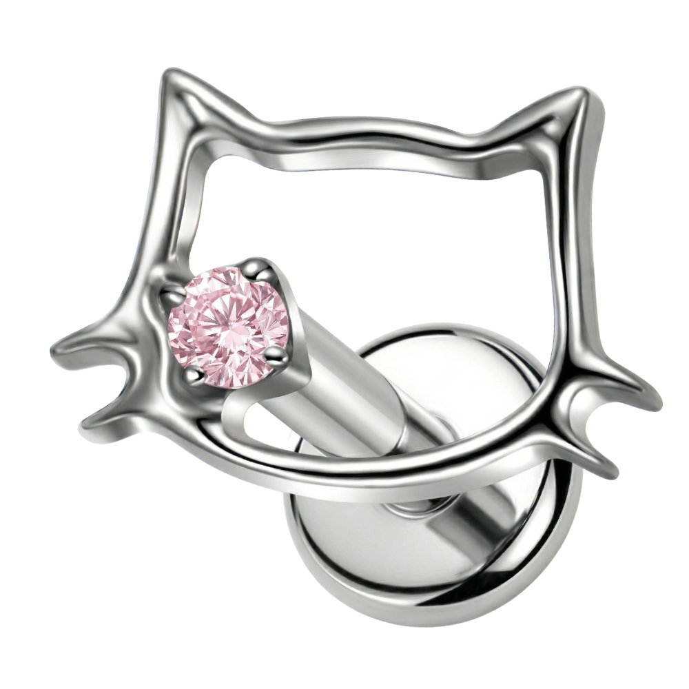 Titanium Decorative Labret - Kitten met zirkonia