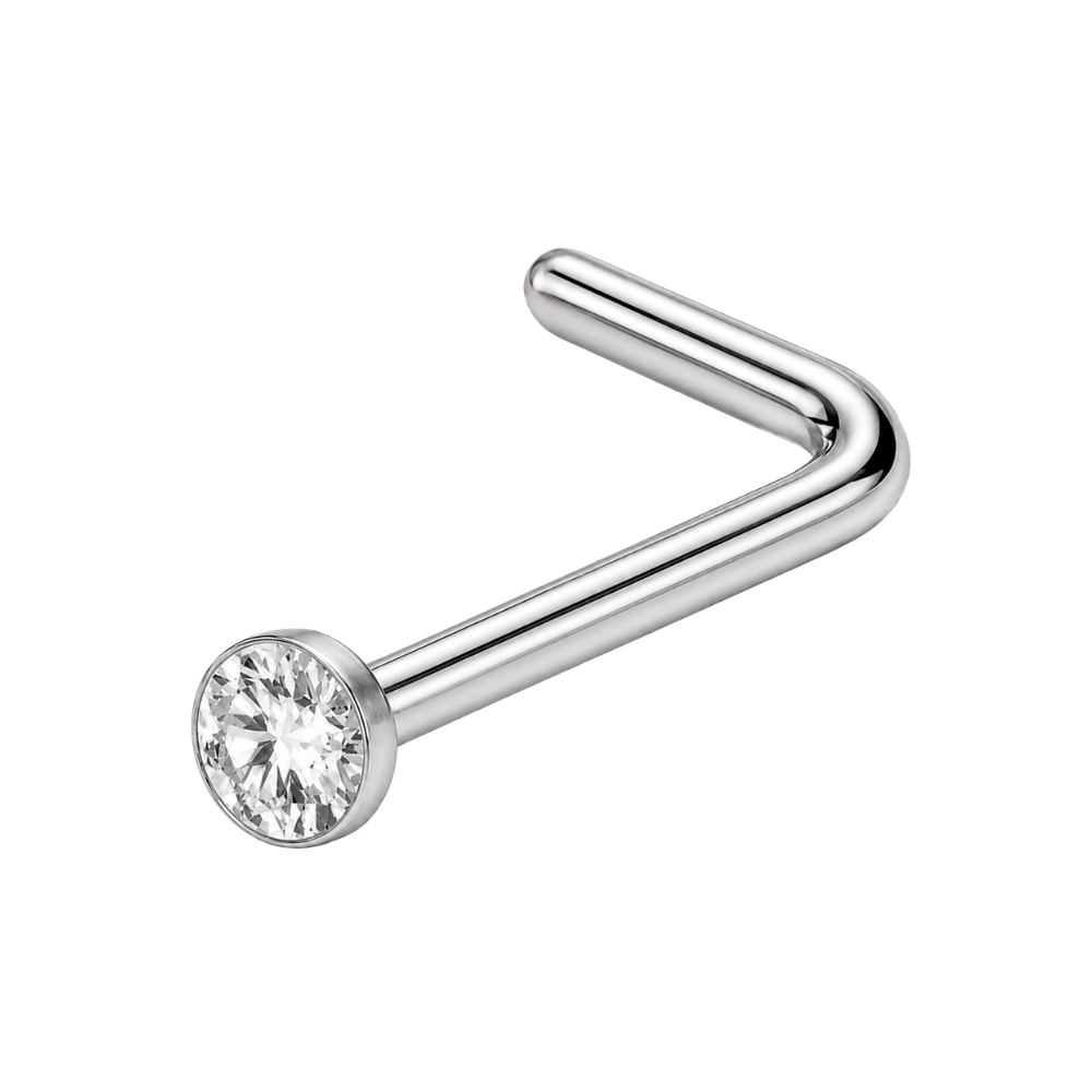 Gebogener Nasenring aus Titan, flacher Zirkonia