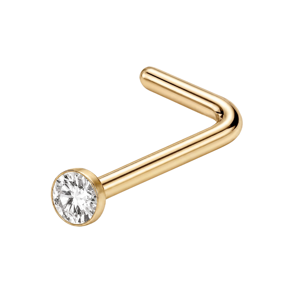 Gebogener Nasenring aus Titan, flacher Zirkonia, Gold