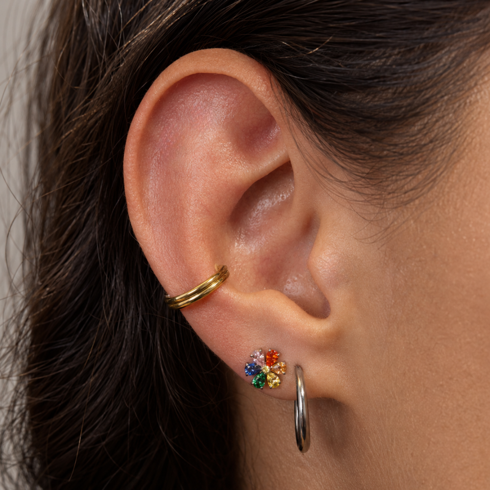 kleurrijk labret piercing planeetmodel